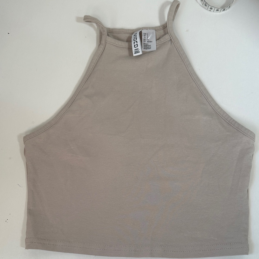H& M divided cream colored halter crop top - small